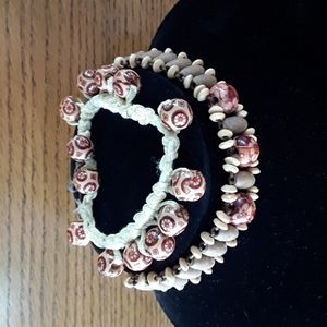 Wagon wheel beads and wood bracelet and anklet set.